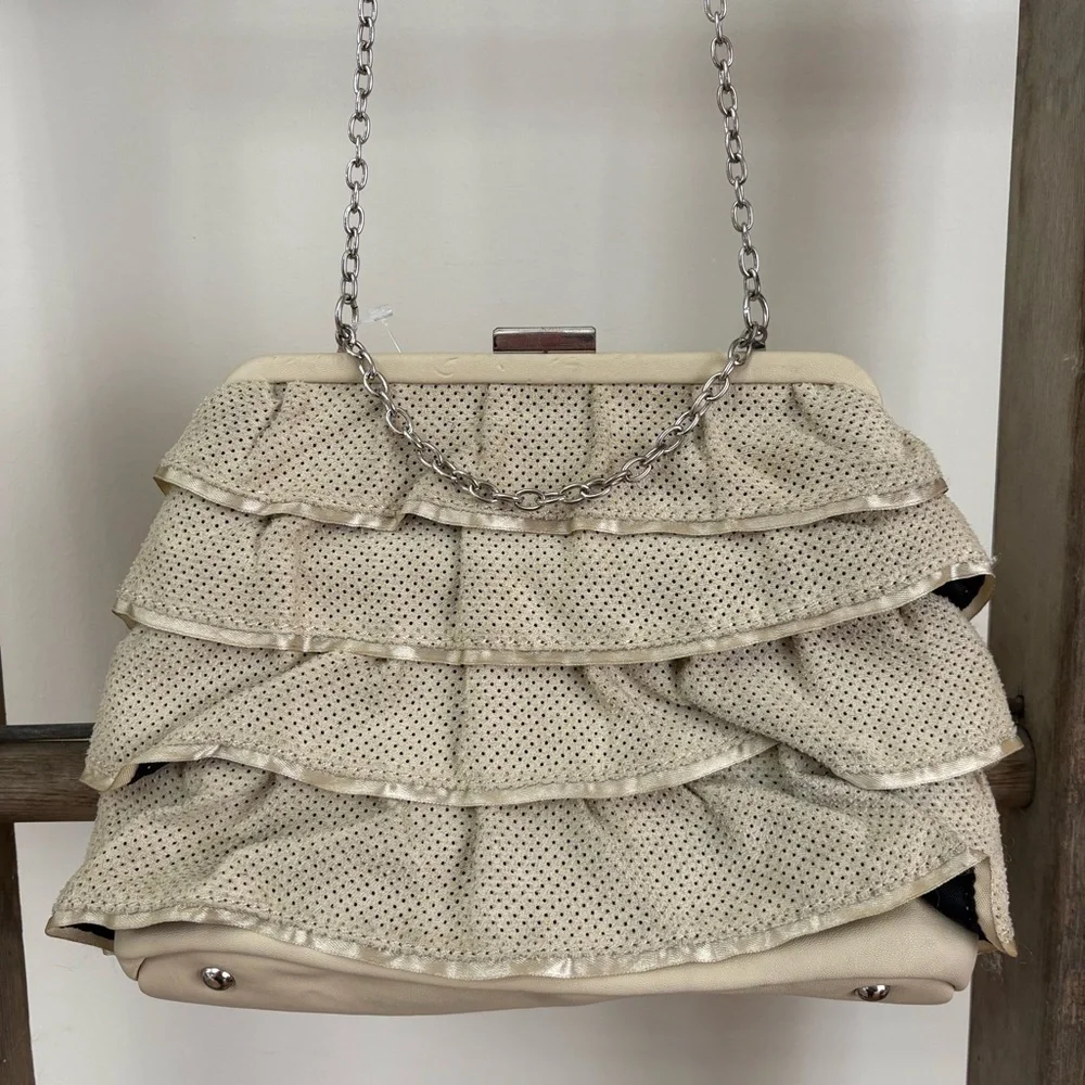BCBG Beige Ruffle Crossbody Purse
